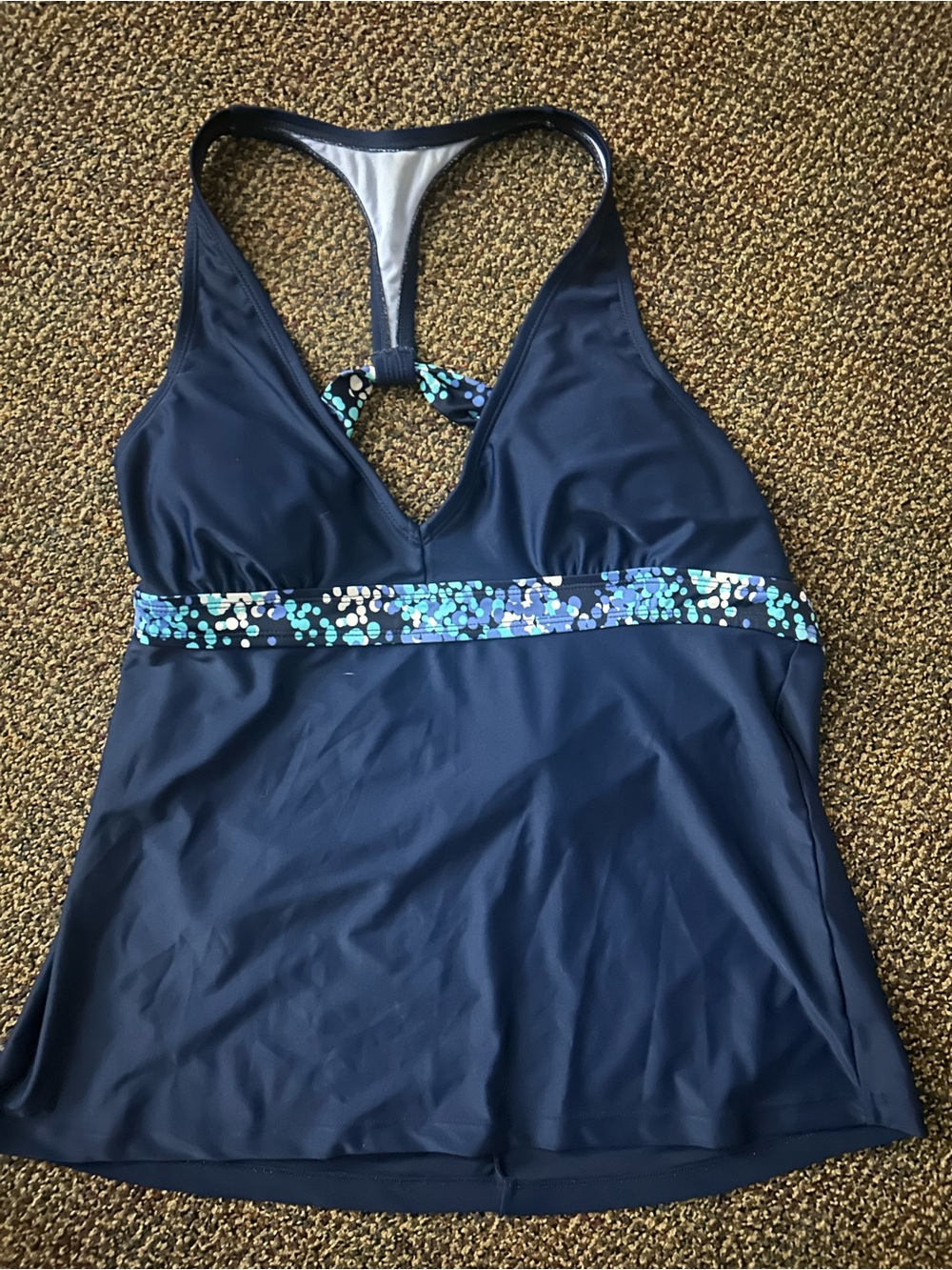 C9 by Champion navy blue racerback polka dot band tankini top